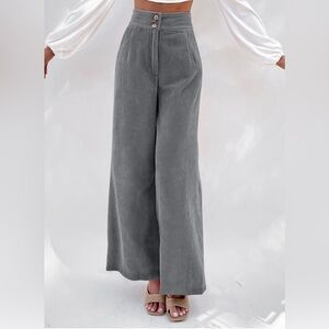 Gray Wide-Leg Corduroy Pants